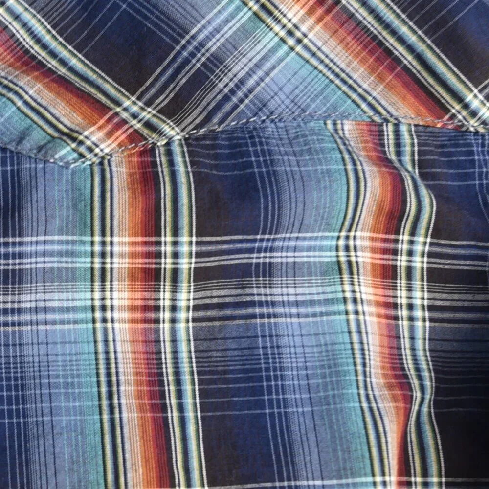 Wrangler Men's Vintage Southwestern Color Plaid Pearl Snaps Shirt Fits L/XL - Picture 5 of 8